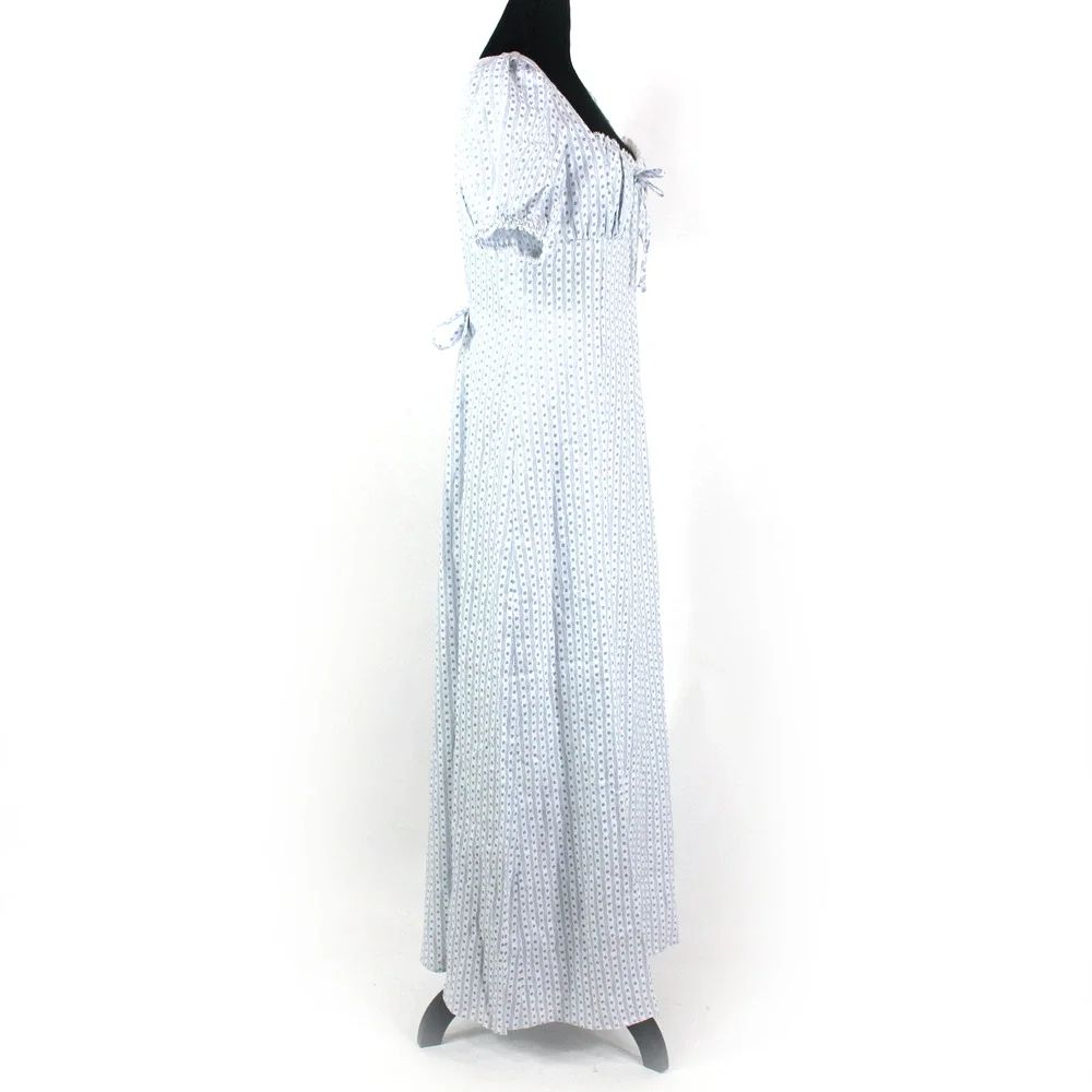 Reformation Cherise Maxi Dress NEW Linen Blue Motif Short Puff Sleeve Size 10 - Picture 3 of 8